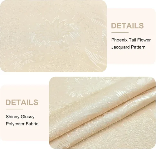 Vista 5 de Wolkemer Mantel de jacquard ovalado pequeño brillante de 52 x 70 pulgadas, color beige floral, hojas de campo, patrón de damasco, mantel de tela