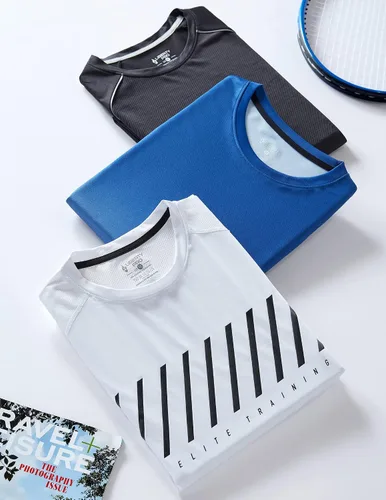 Vista 2 de Paquete de 3 camisetas de manga larga para hombre, ajuste seco, casual, senderismo, rendimiento, atléticas, activas, con agujeros para el pulgar