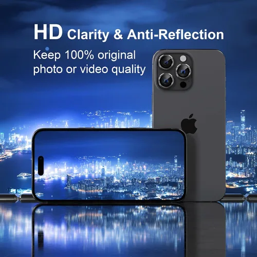 Vista 4 de Misea Compatible con iPhone 16 Pro/iPhone 16 Pro Max, protector de lente de cámara de vidrio templado Ultra-HD, protector de pantalla de anillo Negro