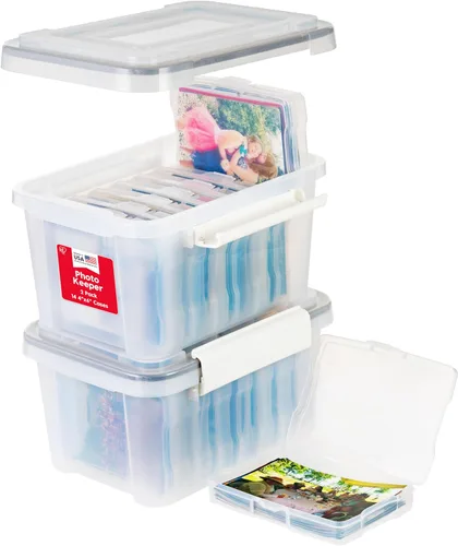Vista 12 de IRIS USA 4 x 6 pulgadas, fabricado en Estados Unidos, paquete de 2 organizadores de fotos y caja de almacenamiento de imágenes con asa, 12 fundas