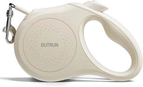 Vista 8 de OUTRUN Correa retráctil para perro de 16.5 pies para caminar hasta 55 libras, cinta de nailon fuerte sin enredos, bloqueo de freno resistente