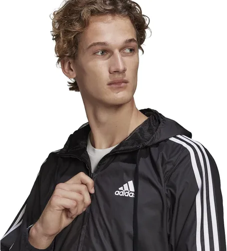 Vista 4 de adidas Cortavientos Essentials de 3 rayas para hombre, Negro