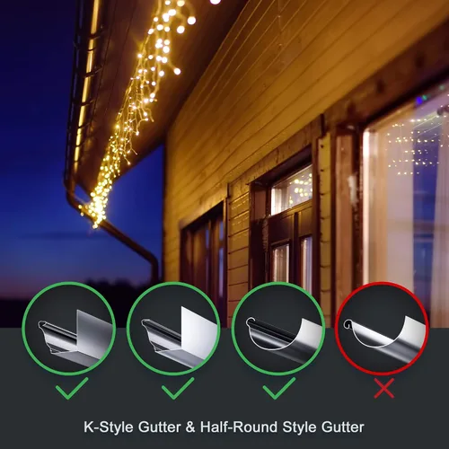 Vista 3 de Clips de luz navideños, clips de luz de Navidad, ganchos de canaleta para colgar al aire libre para decoración de Navidad, cadena de luces