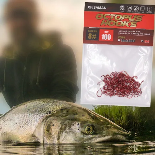 Vista 31 de Pulpo-Anzuelo-Pesca-Pico-Círculo-Ganchos-Agua-Dulce-Rojo-Negro-Paquete de 100-50