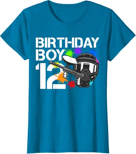 Vista 55 de 12th B-Day Paintball Birthday Party Boy 12 Year Old Funny T-Shirt, Negro