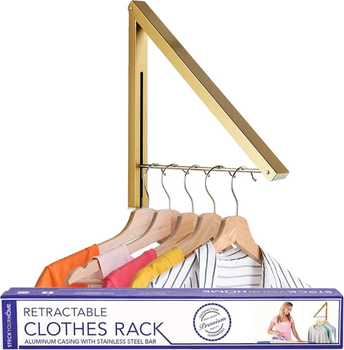 Vista 10 de Percha Única Plegable para Ropa, Perchero Retráctil de Pared para Secador de Ropa, Barra Colgante para Secar, Pequeños Estantes Plegables para Ropa