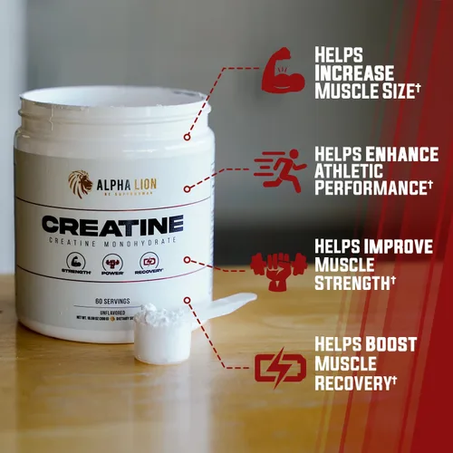 Vista 3 de ALPHA LION Polvo de Creatina Monohidrato, 5000mg Por Porción (5g), Apoya la Fuerza Muscular, Potencia, Rendimiento Atlético, Suplemento de Creatina