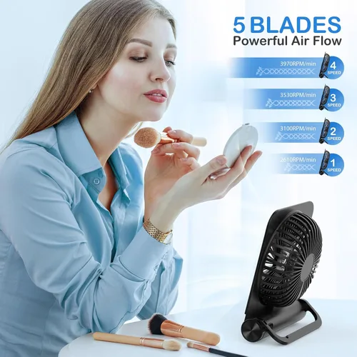 Vista 4 de EasyAcc Ventilador de escritorio pequeño, ventilador para cápsulas de sueño recargable, mini ventilador de escritorio silencioso de 2000 mAh