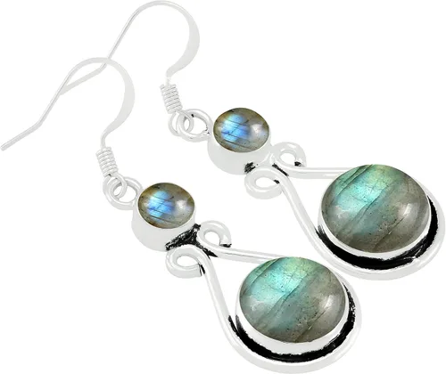 Vista 2 de Pendientes colgantes hechos a mano con piedras preciosas naturales 925, Gema, Gema