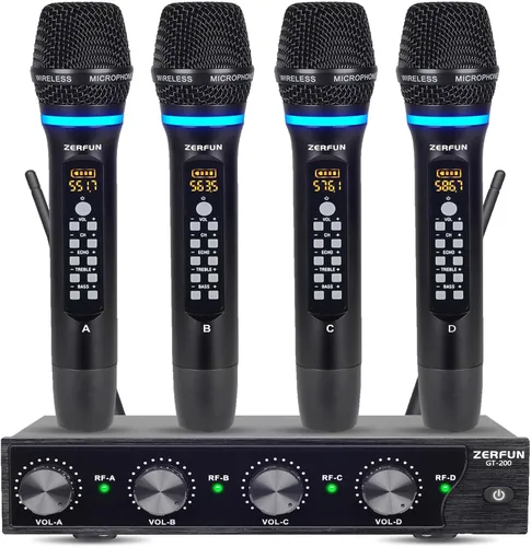 Vista 11 de Sistema de Micrófono Inalámbrico Recargable de 4 Canales Pro, Micrófono de Mano de Metal UHF Auricular Lavalier de Solapa Inalámbrico para Iglesia