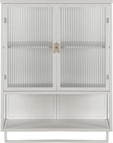 Vista 8 de Enclosed Storage Wall Cabinet with Two Doors, Open Shelf, and Towel Rack for Modern Entryway Living Room Bathroom Dining Room