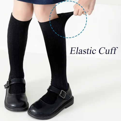Vista 3 de Calcetines altos hasta la rodilla para niñas, punto trenzado, acanalados, para uniforme escolar, paquete de 36, calcetines de tubo sin costuras
