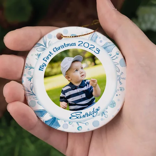 Vista 2 de Adornos de Navidad personalizados con foto, adorno de recuerdo personalizado con nombre de bebé, nuevo regalo de bebé, recuerdo de bebé