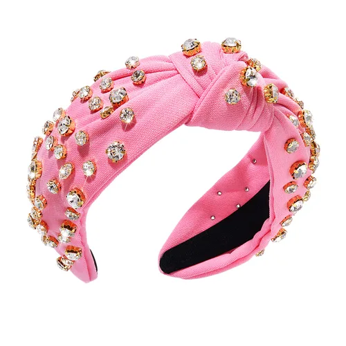 Vista 2 de Diadema anudada de cristal para mujer, diadema con nudo superior ancha, diadema de moda para mujer, accesorios para el cabello (rosa)