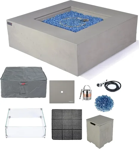 Vista 89 de Elementi+ Mesa de Fuego de Gas Colorado de Hormigón Fundido de 56" Rectangular, Hoguera al Aire Libre con Ignición Electrónica Incluye Cubierta