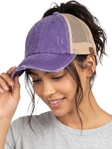 Vista 129 de Funky Junque - Sombrero de cola de caballo para mujer, gorra de béisbol con ajuste ajustable y cola de caballo alta cruzada para uso diario Paquete