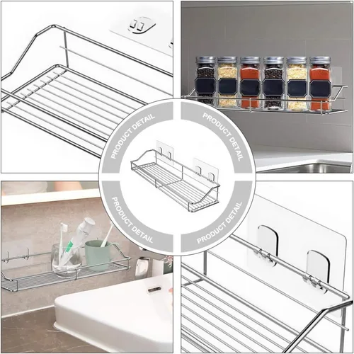 Vista 9 de Hemoton Estante de baño de acero inoxidable para ducha, organizador de cesta de almacenamiento montado en la pared, soporte para cocina, inodoro