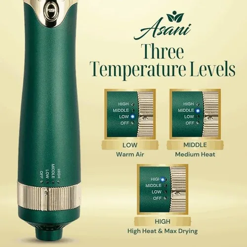 Vista 6 de Asani Cepillo de aire caliente multiusos - Secador de pelo con cabezales intercambiables para rizar, alisar y dar volumen, cepillo de peinado