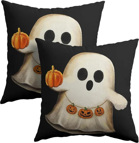 Vista 18 de Happy Halloween - Juego de 2 fundas de almohada decorativas de lino y algodón negro con diseño de murciélago blanco de 16 x 16 pulgadas, fundas