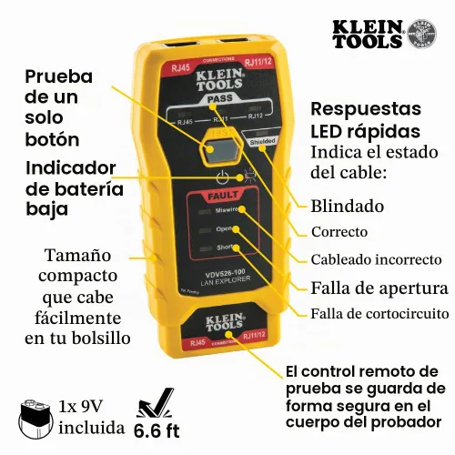 Vista 2 de Klein Tools 80085 VDV Kit de prueba de cables LAN y alambre para enchufes de datos modulares Klein Pass-THU RJ45, 6 piezas
