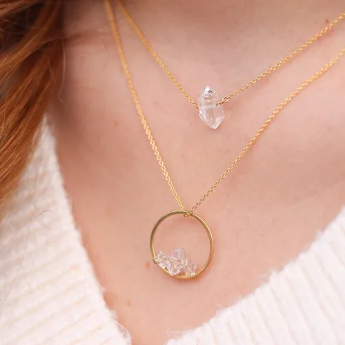 Vista 2 de Herkimer Diamond Necklace in Solid 14K Gold and Gold Filled, Rose Gold, Sterling Silver; Beautiful Solitaire, Multi-Stone, or Pendant Quartz