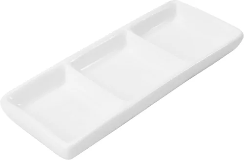 Vista 9 de Yardwe Bandeja rectangular de cerámica blanca con 3 compartimentos para condimentos y aperitivos, paquete de 2 unidades de 6 pulgadas