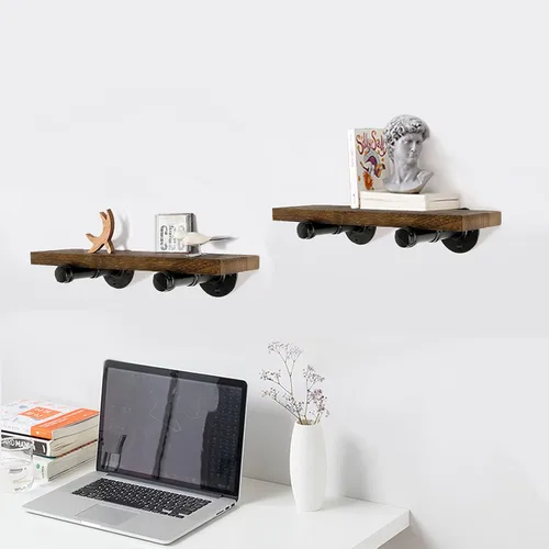 Vista 6 de Soportes industriales de tubo de hierro negro de 3/4 pulgadas, soportes rústicos para colgar en la pared, soportes de tubería personalizados