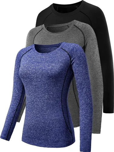 Vista 25 de CADMUS Paquete de 1 o 3 camisetas de entrenamiento de manga larga para mujer, camiseta de compresión de ajuste seco para correr