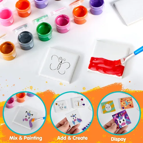 Vista 9 de JOYIN Kit de 12 pinturas de roca y 24 mini azulejos magnéticos, arte y manualidades para niños, suministros de arte con varias pinturas, kits
