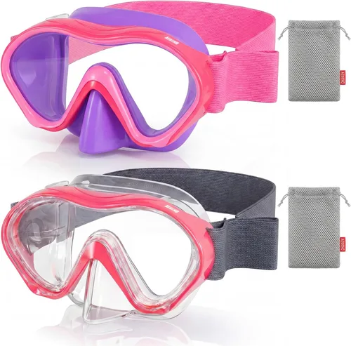 Vista 21 de Aegend Paquete de 2 gafas de natación para niños con cubierta de nariz para niños de 3 a 15 años, correa de tela tejida, antivaho 180° visión clara