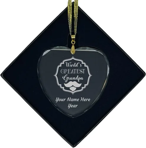 Vista 6 de LaserGram Personalized Glass Christmas Ornament, World's Greatest Grandpa, Custom Laser Engraved Gift Idea (Diamond Shape)