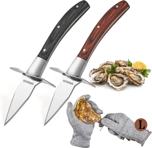 Vista 9 de Cuchillo de ostras, kit de shucker de ostras, cuchillo de shucking de ostras con mango de madera cómodo, cuchillos de ostras resistentes y afilados