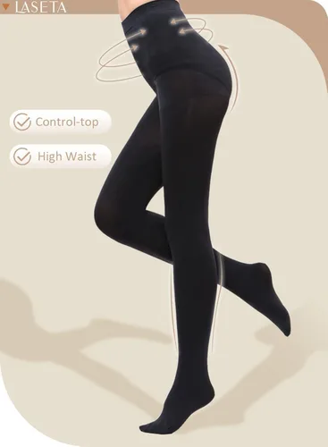 Vista 6 de LASETA Medias para mujer, 120D, con control superior, pantimedias opacas para invierno, 2 pares