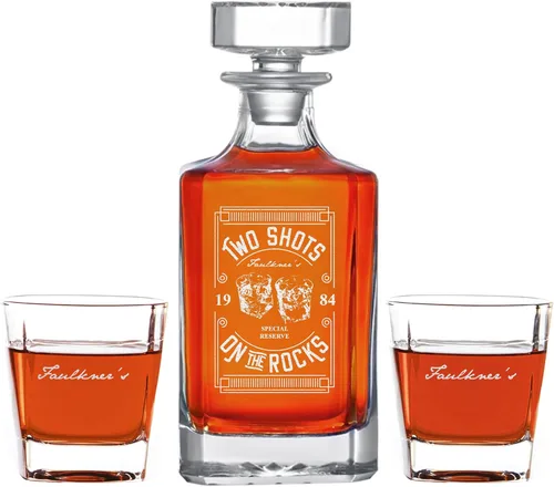 Vista 10 de Personalized Whiskey Decanter Set with Glasses - 7 Design Options - Custom Engraved Liquor 27 oz, Bourbon Decanter for Men Dad Birthday Graduation