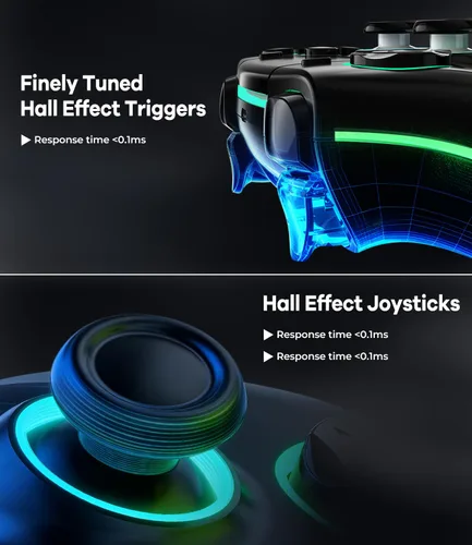 Vista 3 de MYSTILUCK Wireless Pro Controller for PS5/Pro/PC/MAC/Mobile/Steam Deck, Gamepad with 7 Color RGB Lighting/Hall Effect