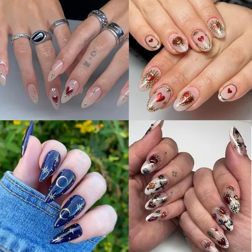 Vista 4 de 8 hojas de calcomanías doradas para arte de uñas, sol, estrella, luna bronceadora, calcomanías de uñas autoadhesivas 3D, calcomanías de uñas