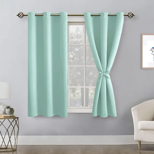 Vista 8 de Hiasan Cortinas opacas cortas para dormitorio, aislamiento térmico y ahorro de energía, para sala de estar, juego de 2 paneles de cortina