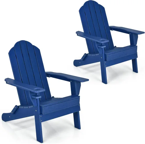 Vista 24 de Giantex Adirondack - Silla plegable para exteriores, silla de patio resistente a la intemperie de HDPE con soporte integrado para tazas, silla