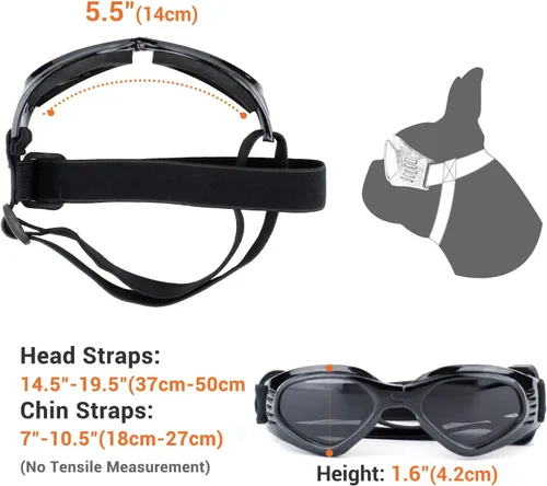 Vista 4 de Gafas de sol para perros de raza media, protección ocular para perros medianos, resistentes al viento, color negro