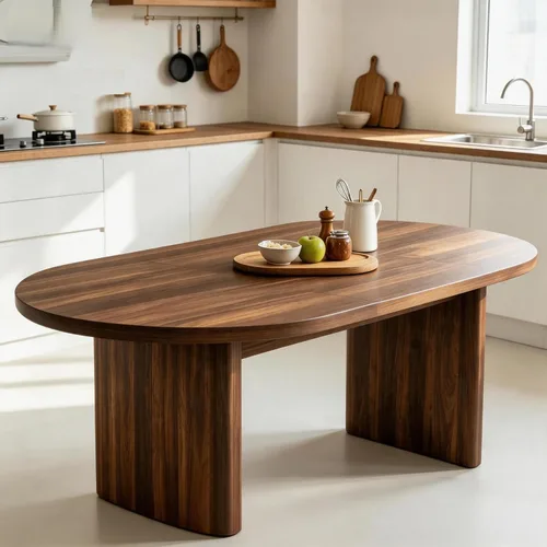 Vista 7 de Mesa de comedor ovalada de madera para 4-8 con base de pedestal doble, muebles de cocina