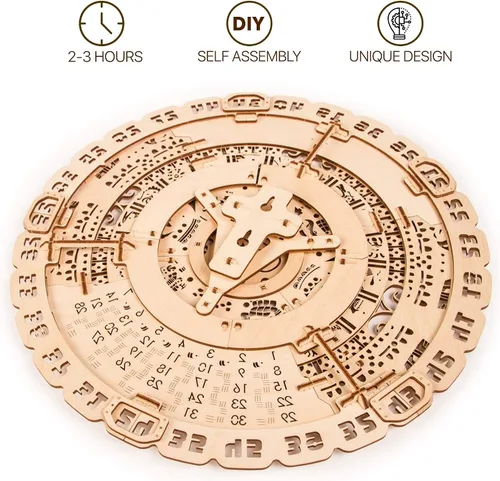 Vista 6 de Wood Trick - Kit de modelo mecánico de madera de calendario maya de pared - 41 cm - Rompecabezas de madera 3D para adultos, constructor