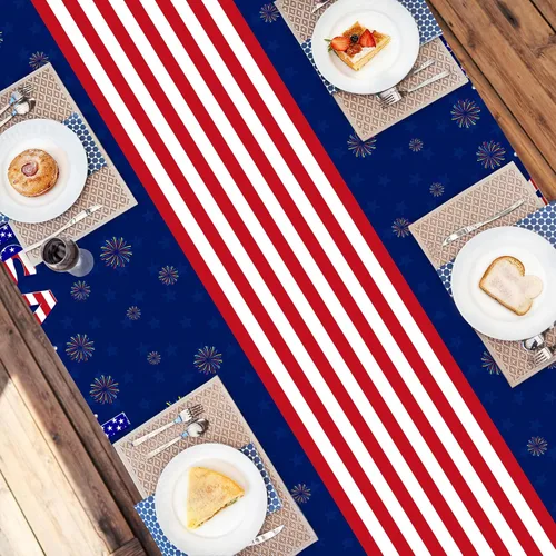 Vista 7 de Kelool Decoraciones del 250 aniversario de Estados Unidos, paquete de 3 manteles patrióticos de 54 x 108 pulgadas, mantel rectangular desechable
