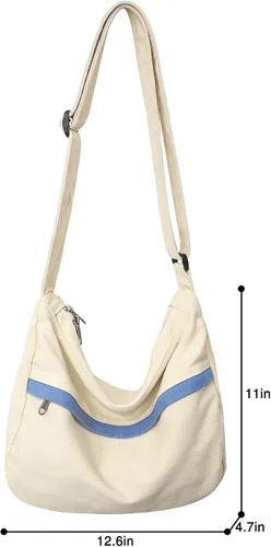 Vista 6 de Bolso bandolera de lona grande con cremallera, bolso bandolera casual para mujeres y hombres