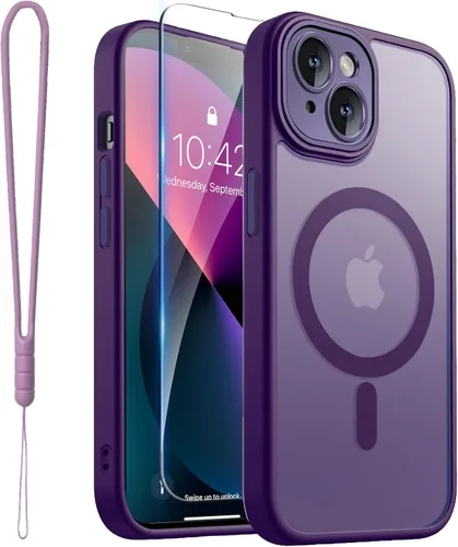 Vista 16 de ROYBENS Funda transparente mate para iPhone 12 Pro-Max compatible con Magsafe, protección completa de lente de cámara, protector de pantalla, correa