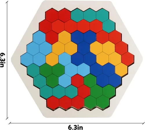 Vista 7 de Rompecabezas de bloques de madera para niños y adultos, rompecabezas de hexágono, juegos de rompecabezas de madera, juguete de forma