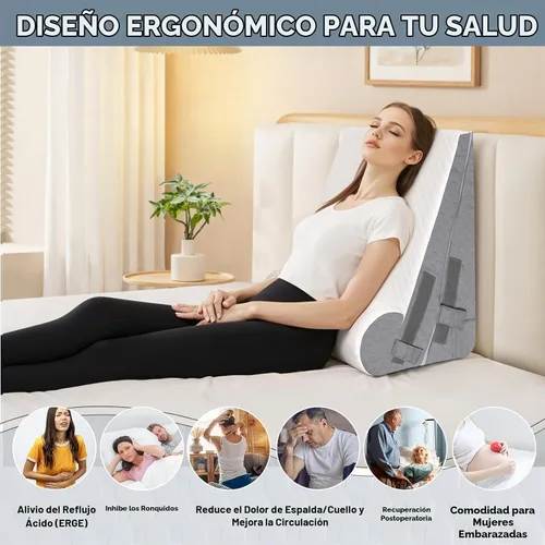 Vista 5 de Almohada de cuña de cama para dormir, 3 piezas de altura ajustable de 4.5, 7.5 y 12 pulgadas, cuña triangular para poscirugía, reflujo ácido Blanco