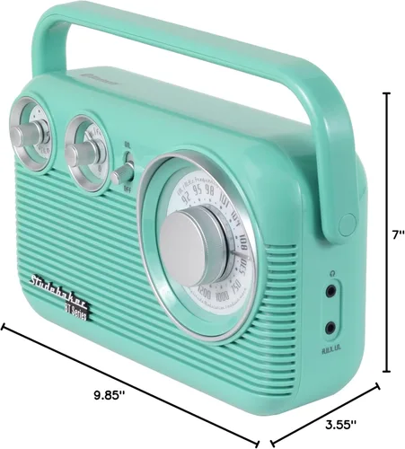 Vista 6 de Studebaker SB2003BT Bluetooth Retro Radio AM/FM portátil con CA o operación de batería (verde azulado)