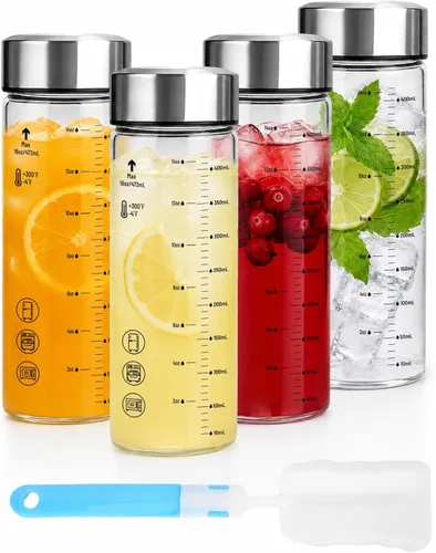 Vista 9 de Luxfuel Botellas de jugo de vidrio de 12 onzas con tapas, paquete de 4