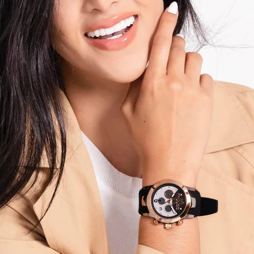 Vista 3 de MULCO Watches for Women - Lady D - Silver Stainless Steel Case with Wrist Silicone Band, Large Face with Mother of Pearl and Rose Gold, Quartz