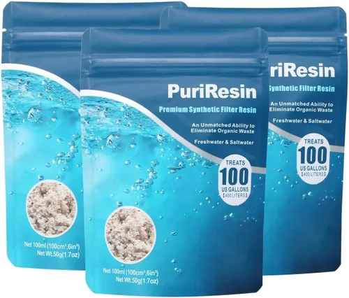 Vista 7 de Medio filtrante de resina orgánica PuriResin para acuario, para tanque de peces de agua dulce y salada, elimina taninos de madera flotante, 100 ml